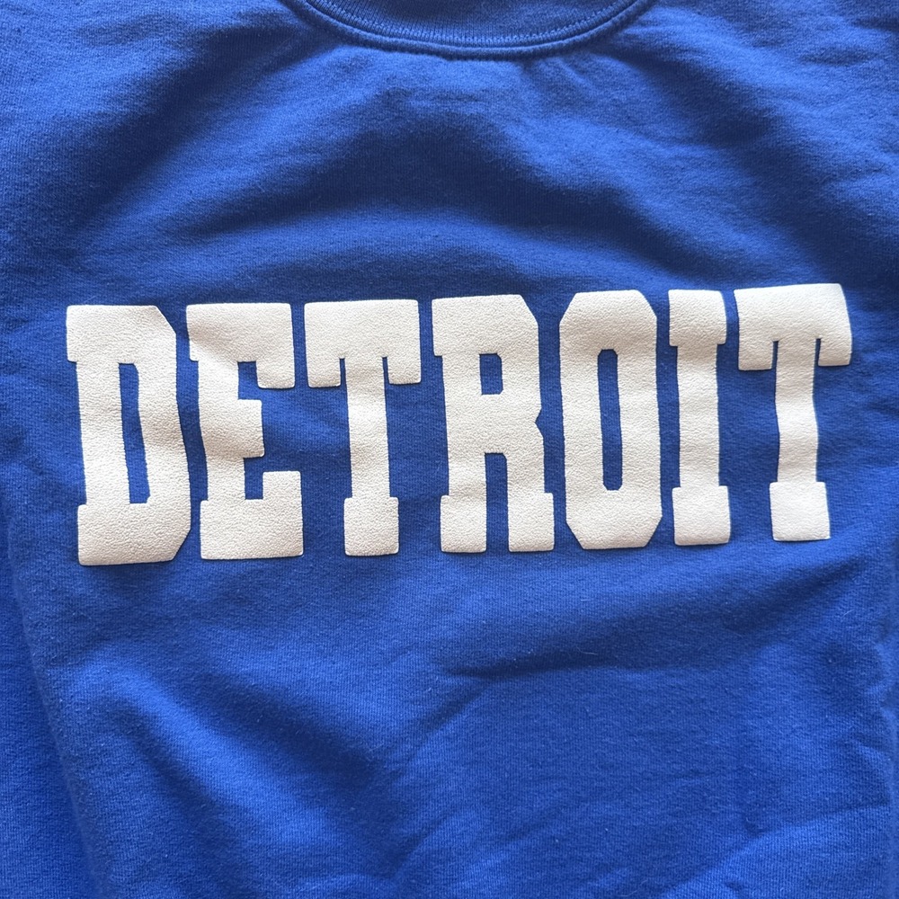 Detroit Lions Crew Neck Sweatshirt Size Small Honolulu Blue 3D Puff Raised Logo - Picture 2 of 4